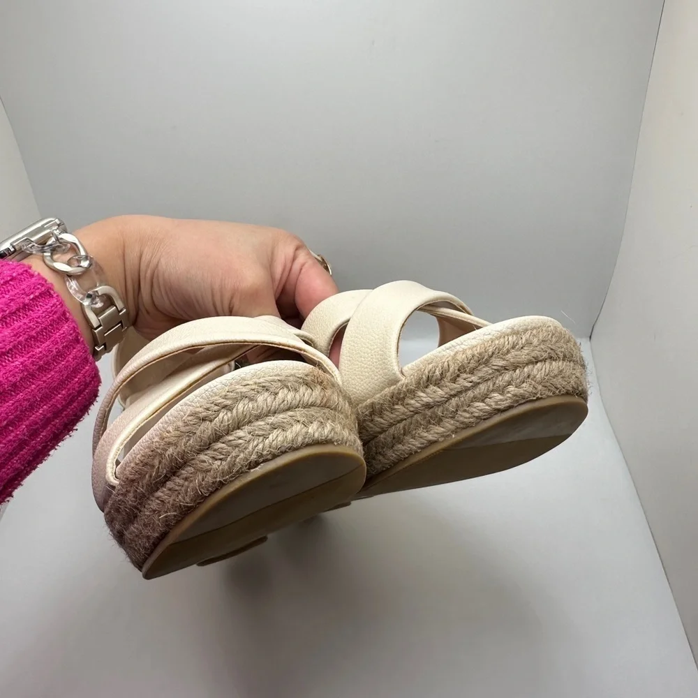 NEW Lulus Women’s Cream Crisscross Espadrilles Strap Wedge Sandal Sz 9